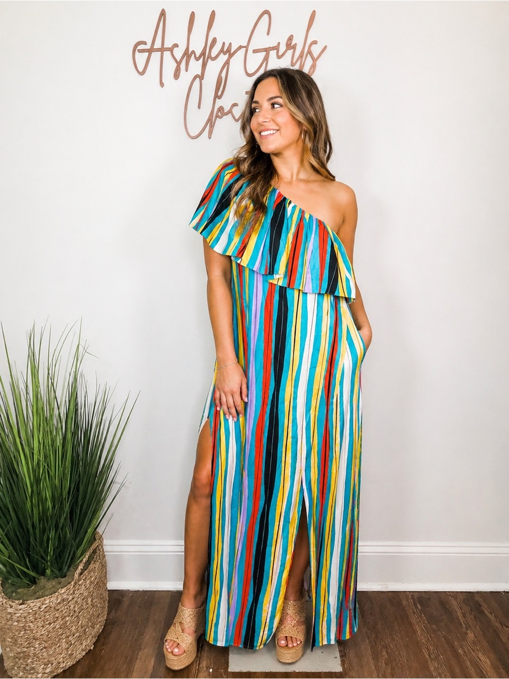 Diane Von Furstenberg Amrita One-Shoulder Maxi Dress | Multicolor Stripe